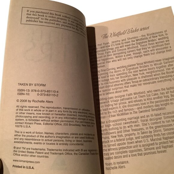 Taken By Storm By Rochelle Alers Paperback 2008 Romance Novel - Picture 3 of 8